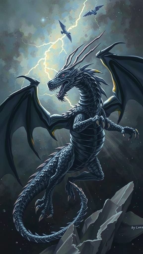 Obsidian Crystal Dragon Oil Painting