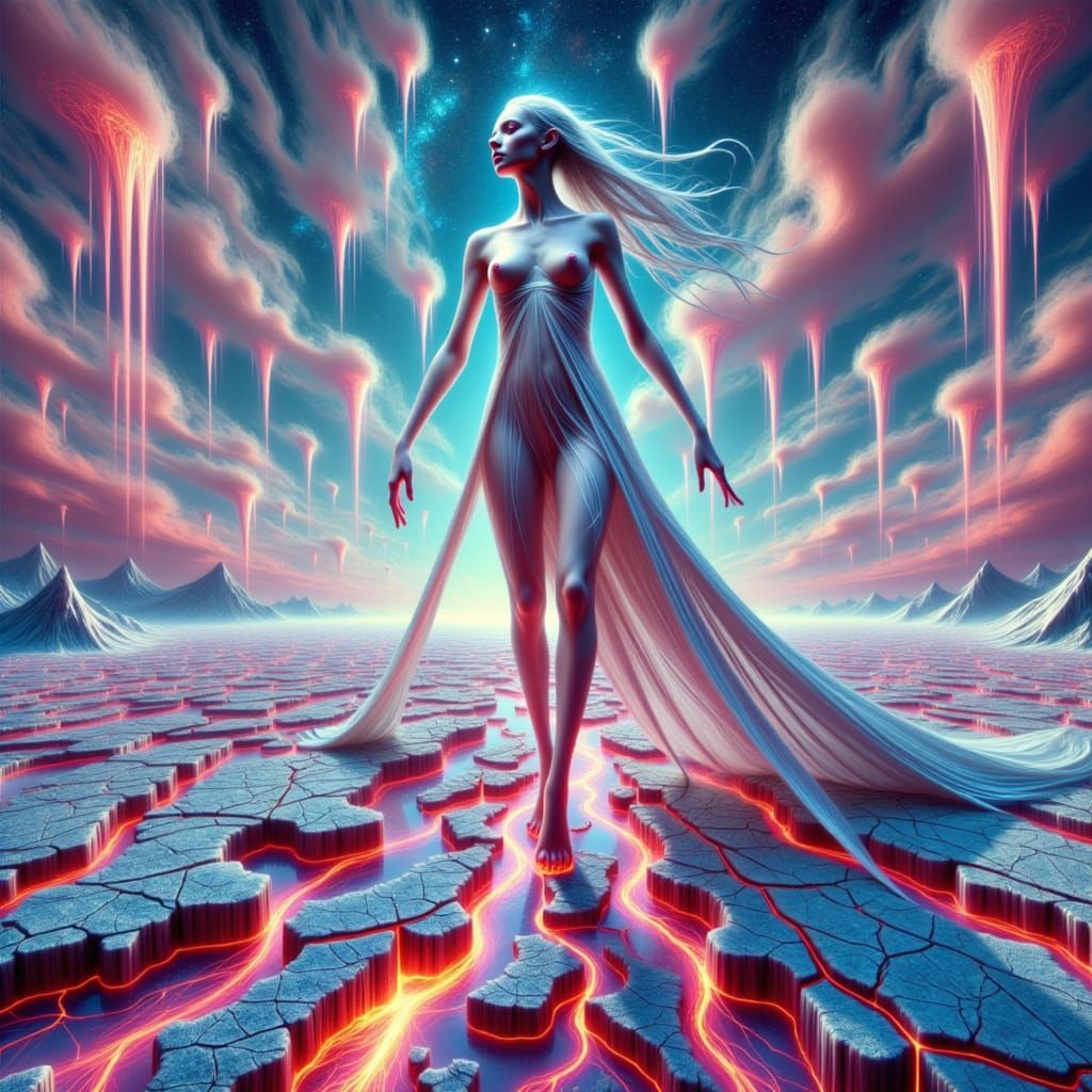 Ethereal Alien Goddess Dissolves into a Kaleidoscopic Dreams...