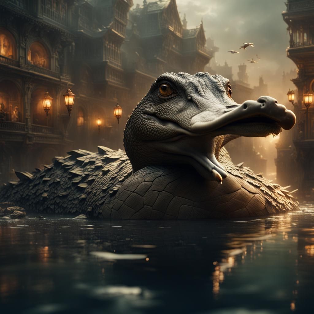 Duck Crocodile Hybrid: Epic Digital Matte Painting