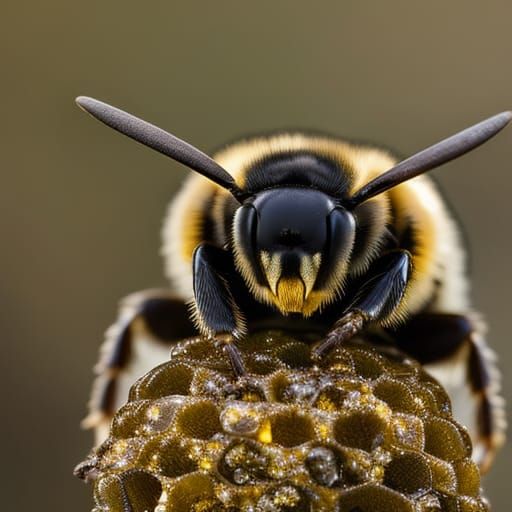 Bumblebee on Honeycomb in Sepia, Wildlife Photography