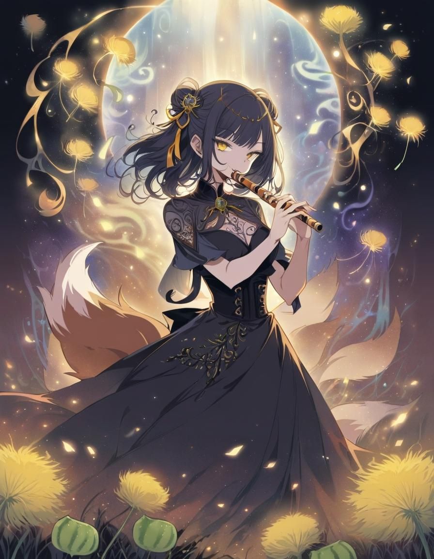 Fox Flute Player in Anime Style