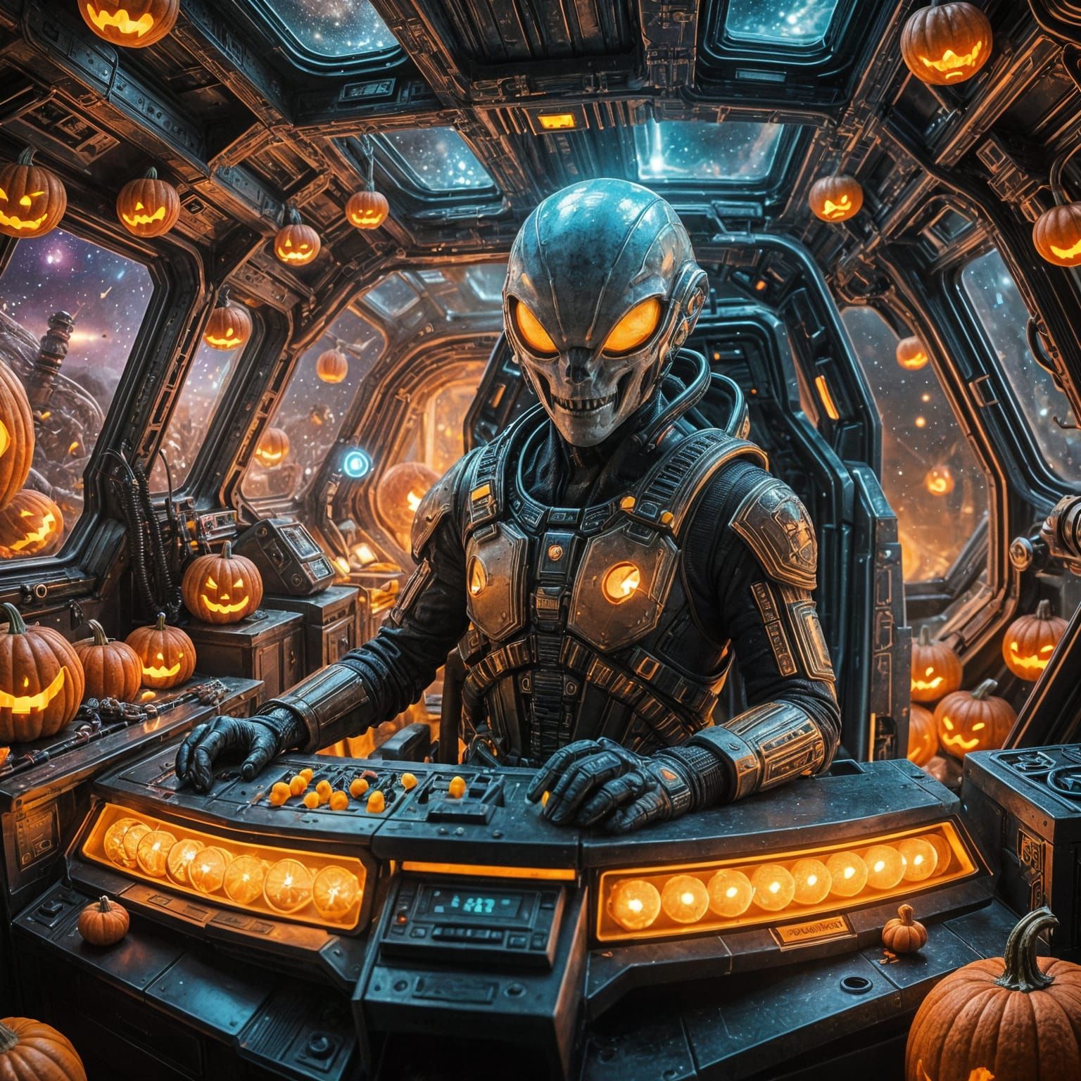 Sci-Fi Halloween Scene with Alien Spaceship