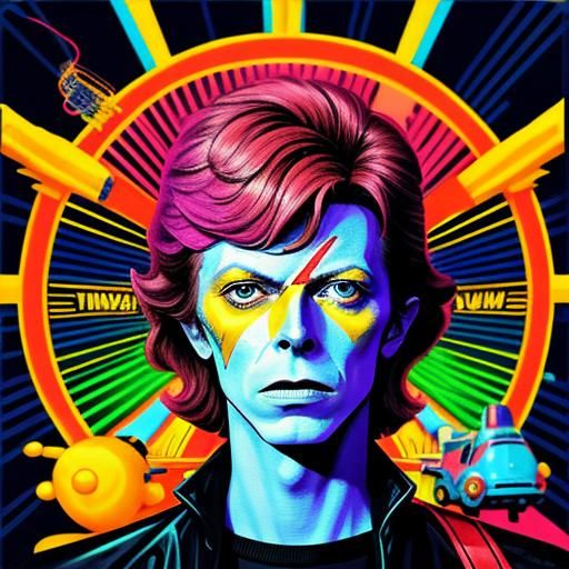 David Bowie in Yellow Submarine: Synthwave Neon Retro