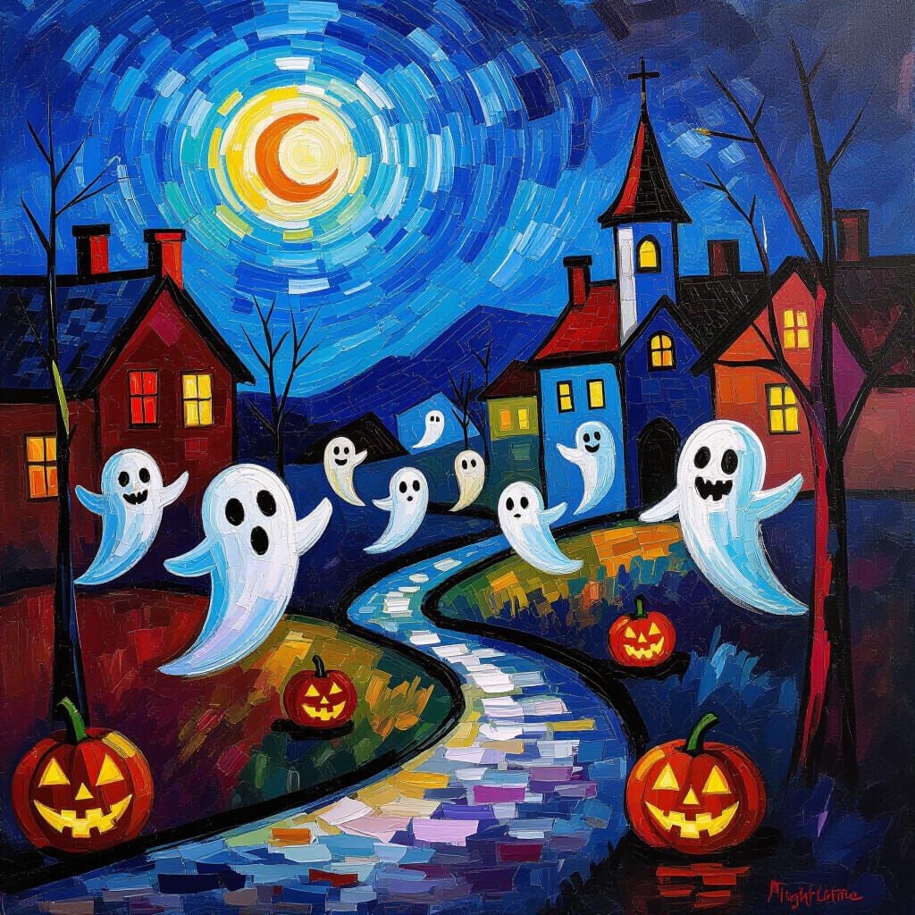 Spooky October Night at NightCafe with Mischievous Ghosts