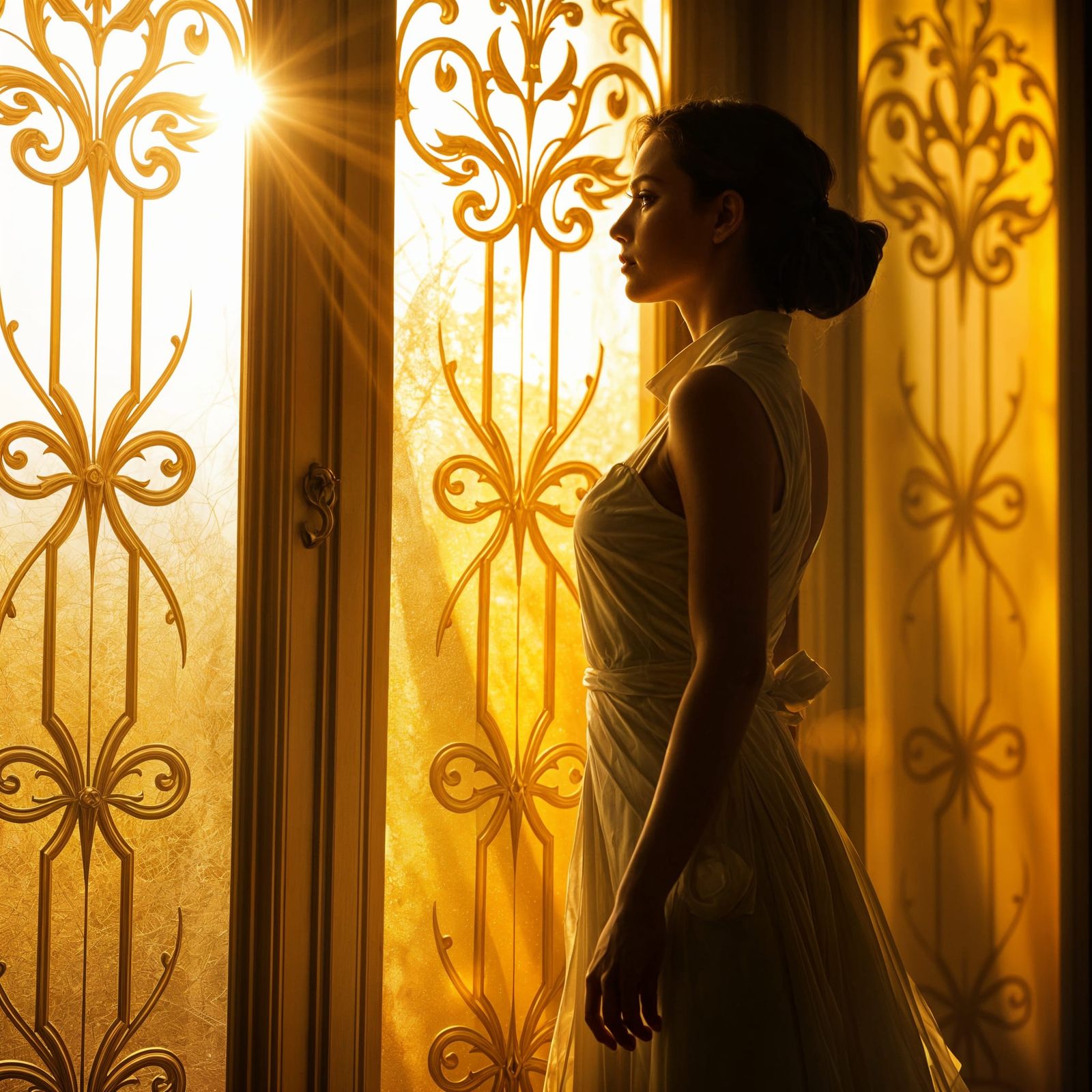 Ethereal Woman in Golden Light and Shadow