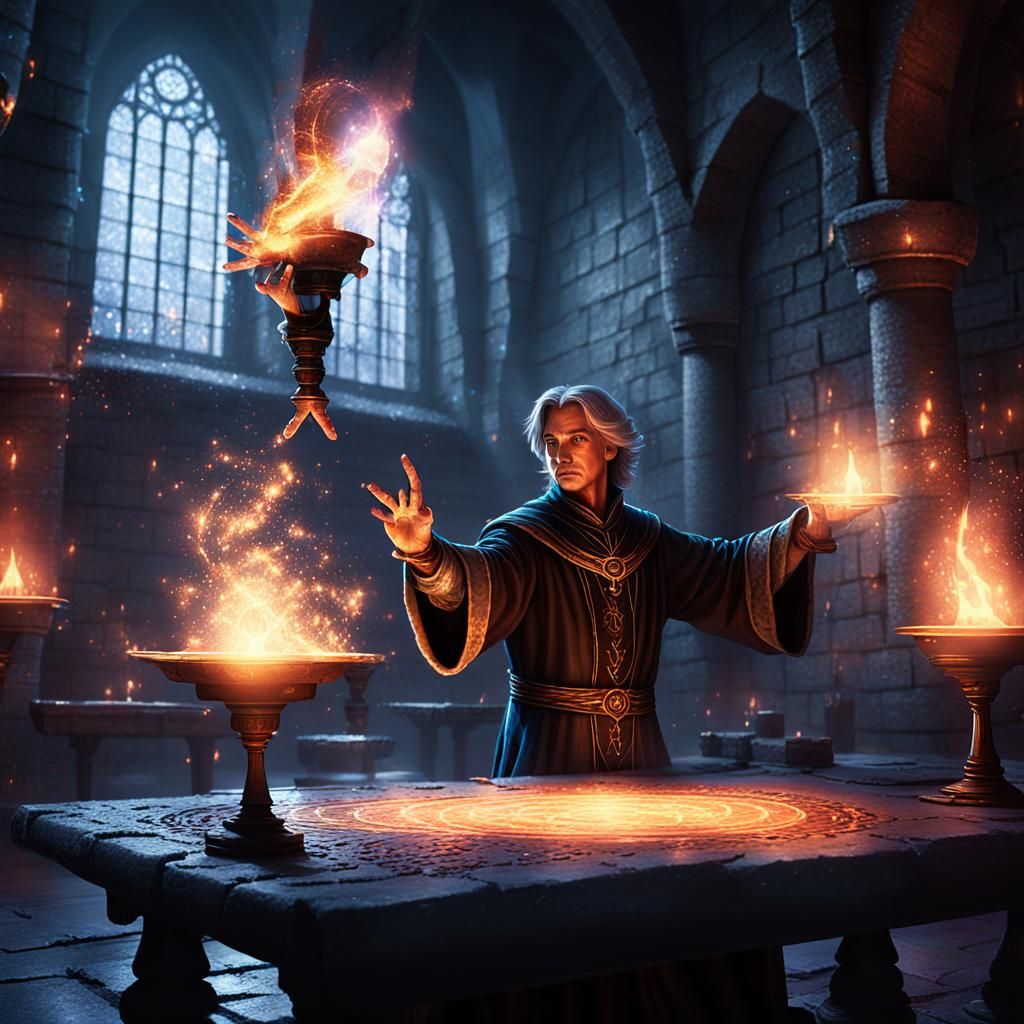 Mage Levitating Table in Mystical Castle Room