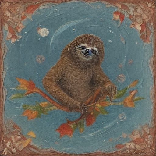 Cute Sloth in Surreal Dreamscape