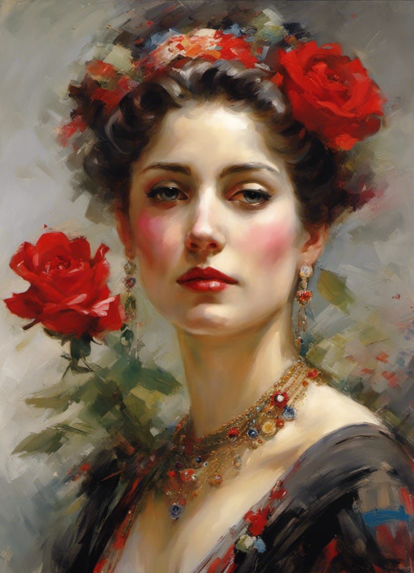 Woman with Rose: Portrait in a Classical Style