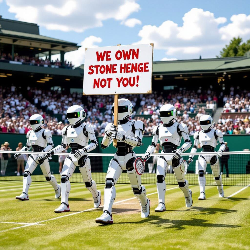 Robots Protest at Wimbledon in Banksy-esque Satire