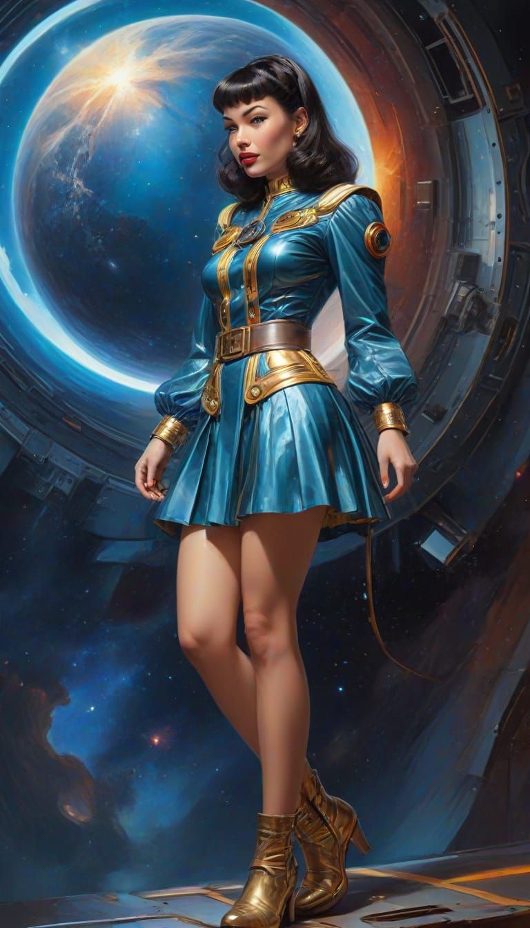 Retro Sci-Fi Pinup in Atompunk Oil Painting Style