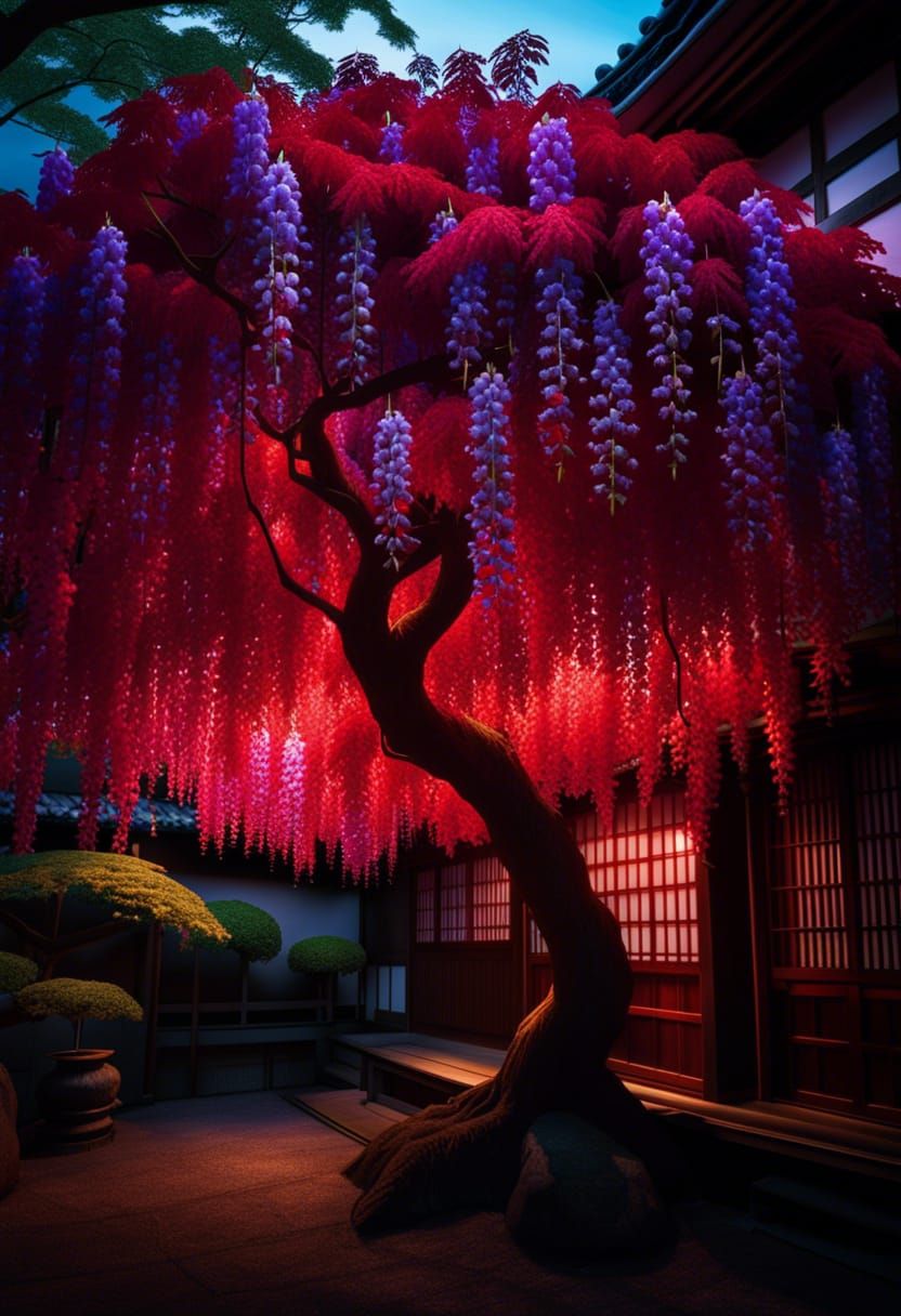 Red Wisteria Tree in Japan: Digital Matte Painting