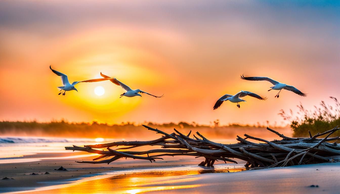 Sunrise at Blind Creek Beach with Seagulls in Florida