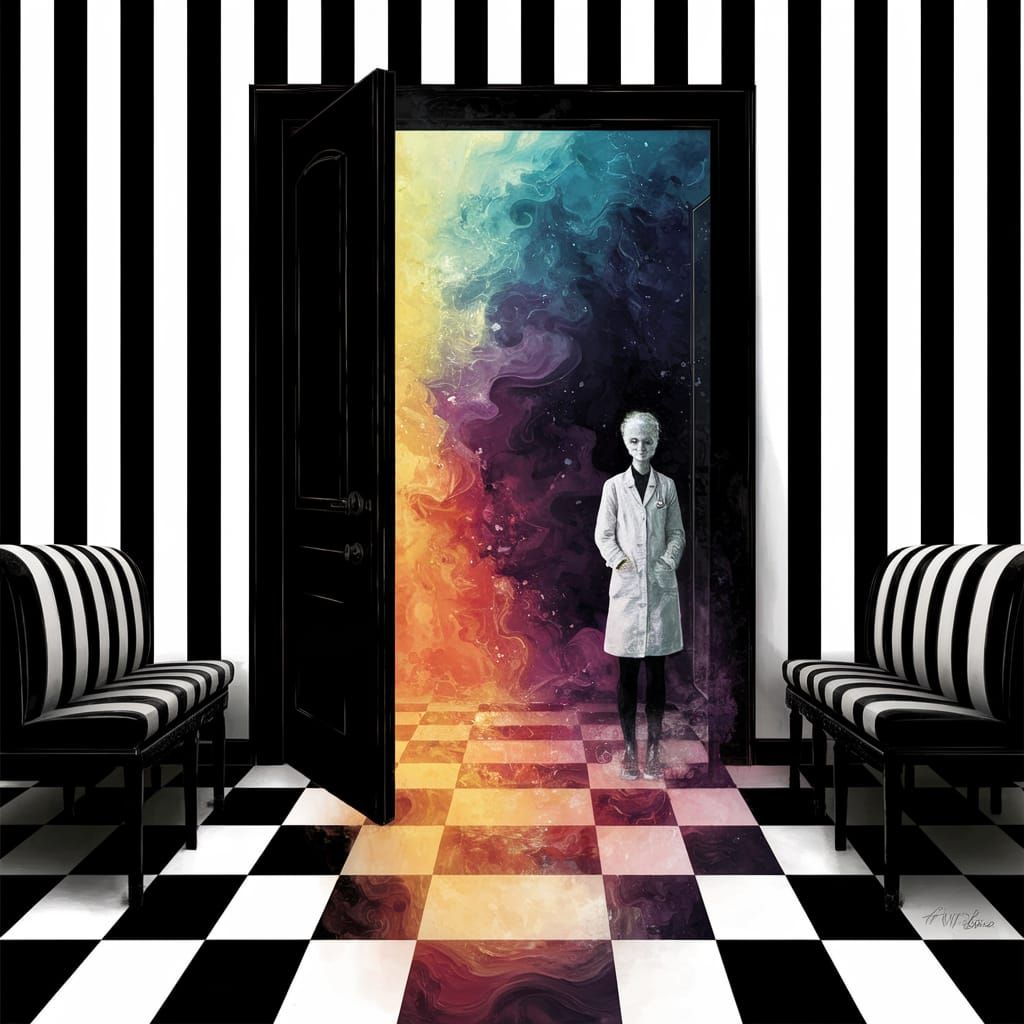 Surreal Portal in Black and White Stripes