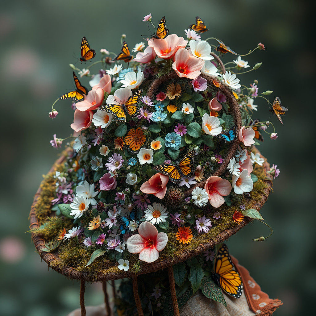 Floral Hat with Butterflies: Fantasy Concept Art