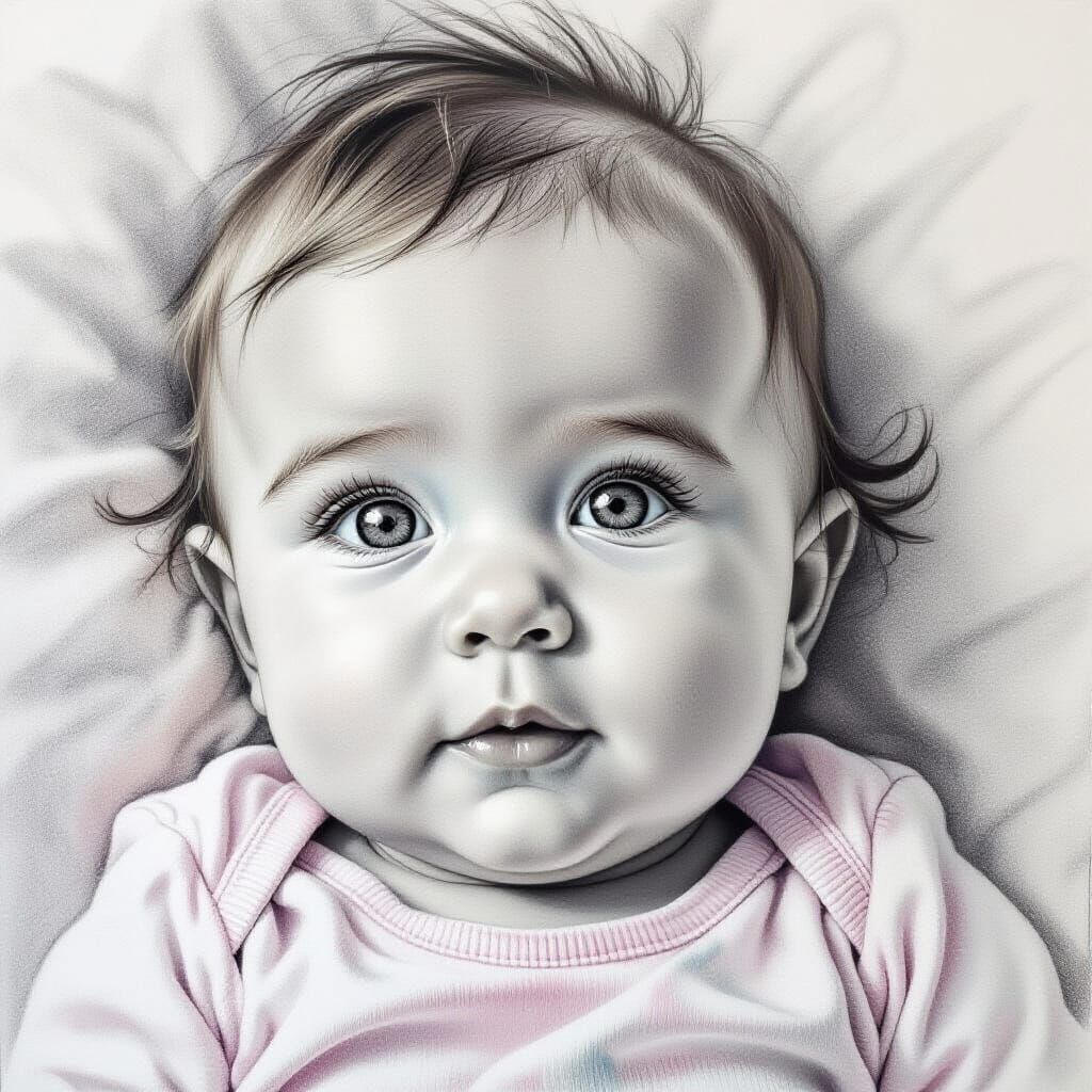 Detailed Charcoal Drawing of a Baby