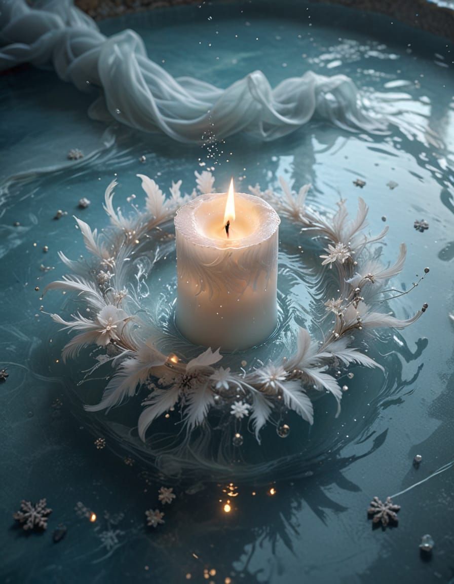 Ethereal Water Candle in Frosty, Icy Blues and Pale Silvers