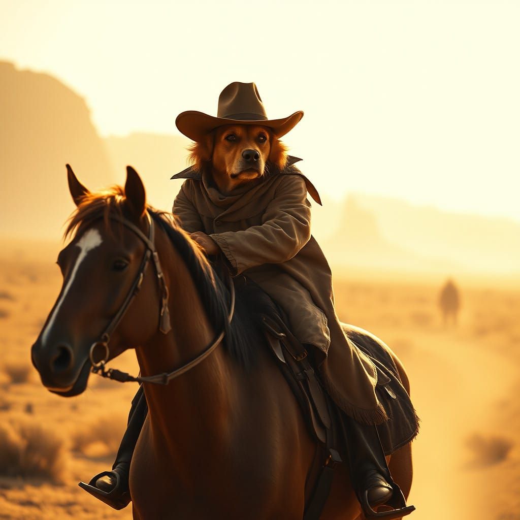 Cyberpunk Cowboy Rides into the Sunset