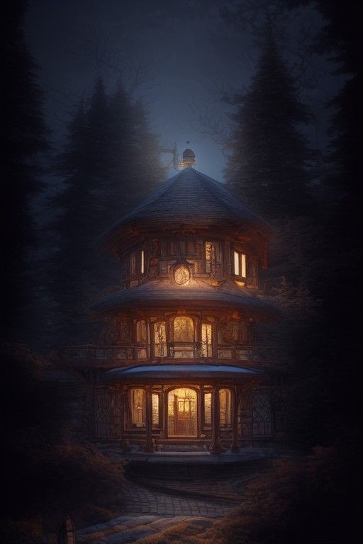 Detailed Multi-Level Cottage Digital Illustration