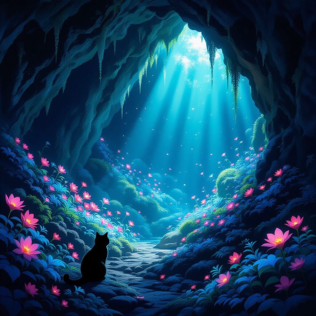 Bioluminescent Grotto Portal in Dreamy Ghibli Style