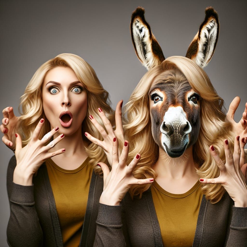 Woman Transforms into Donkey in Crisp Portrait