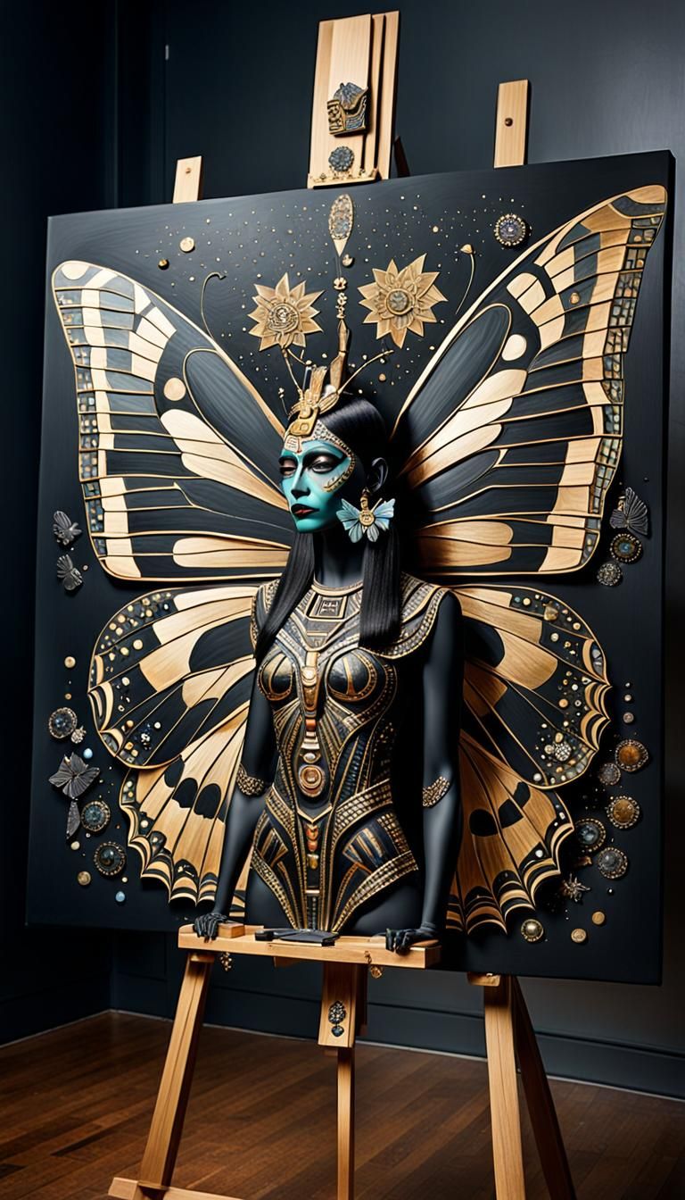 Obsidian Butterfly Goddess: Aztec Art with Cubist Geometry