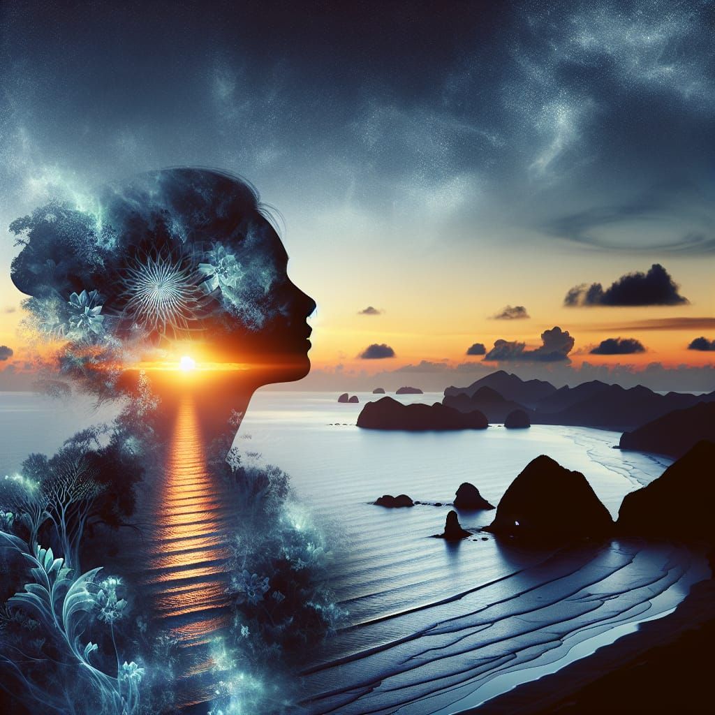 Double Exposure: Goddess and Sunset Coast