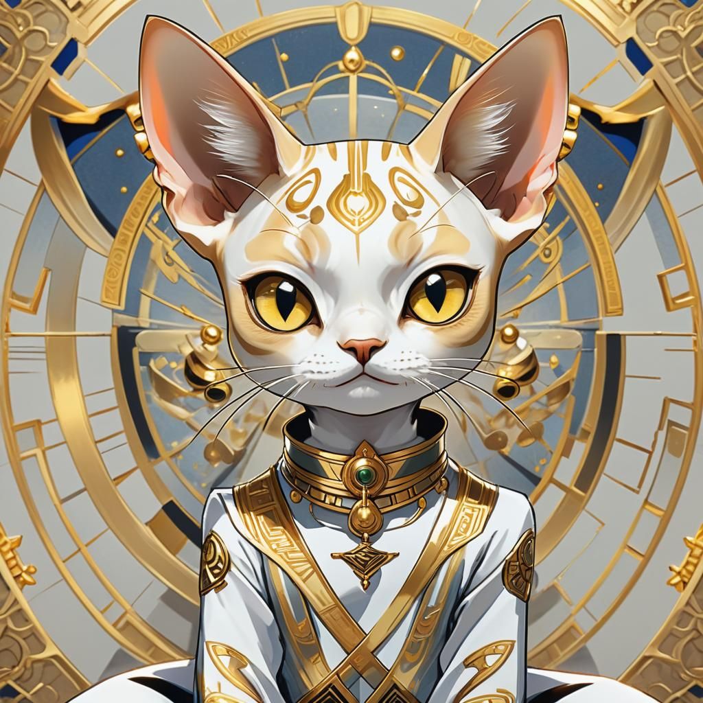 Elegant Anime Portrait of a Gold Sphynx Cat