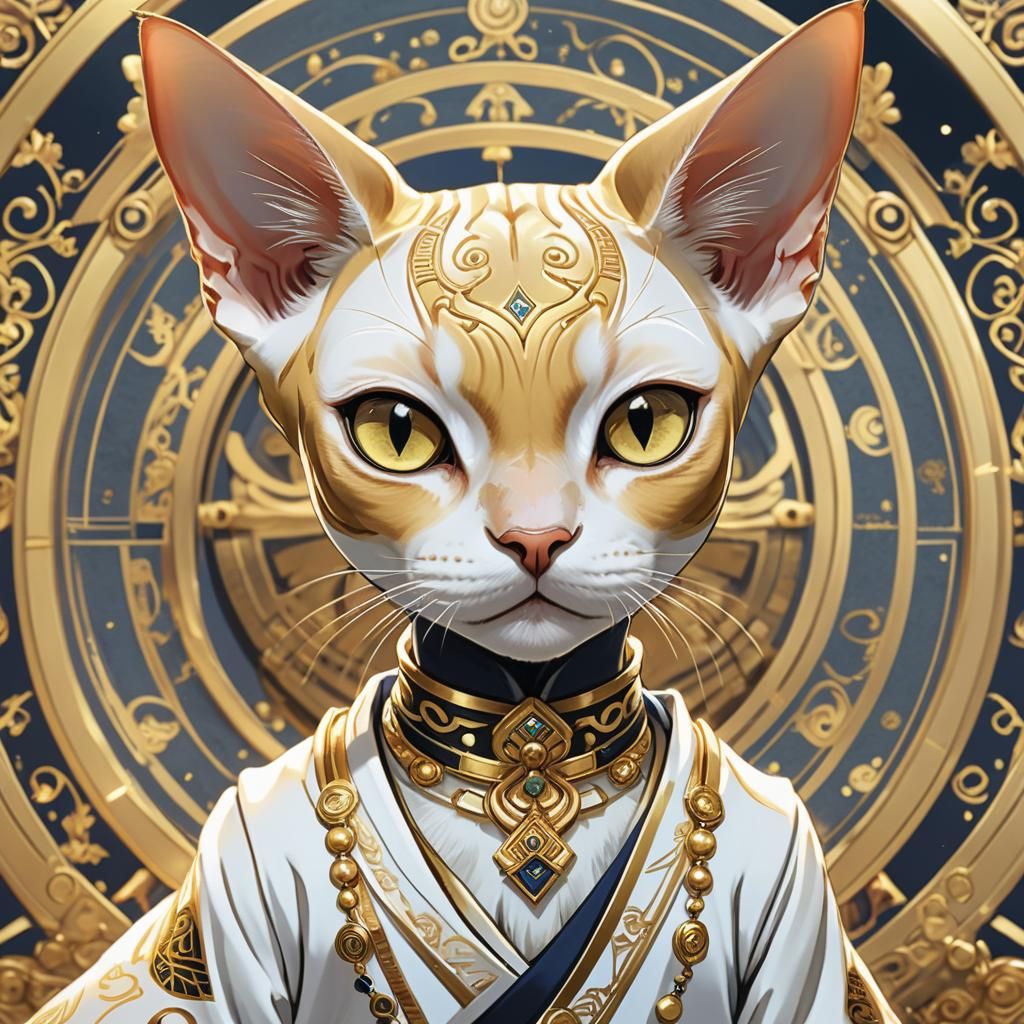 Elegant Anime Sphynx Cat Portrait in Gold