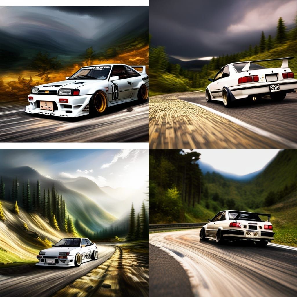 Toyota Trueno Drifting on Mountain Road in HDR