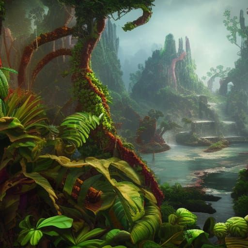 Detailed Matte Painting of a Rubber Plant