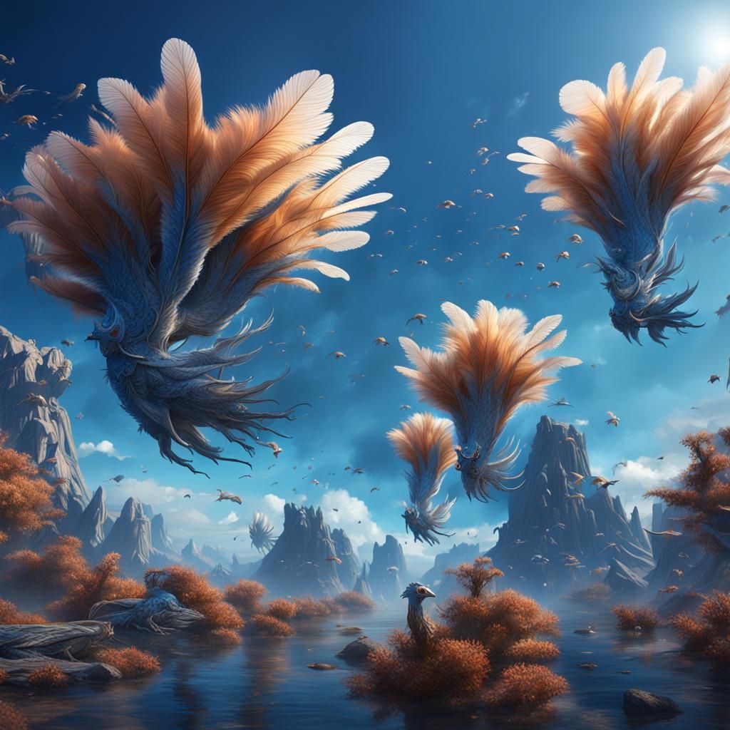 Feathers Floating in a Deep Blue Sky