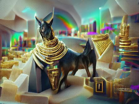 Anubis Guards Pyramid Treasury: Matte Painting Style