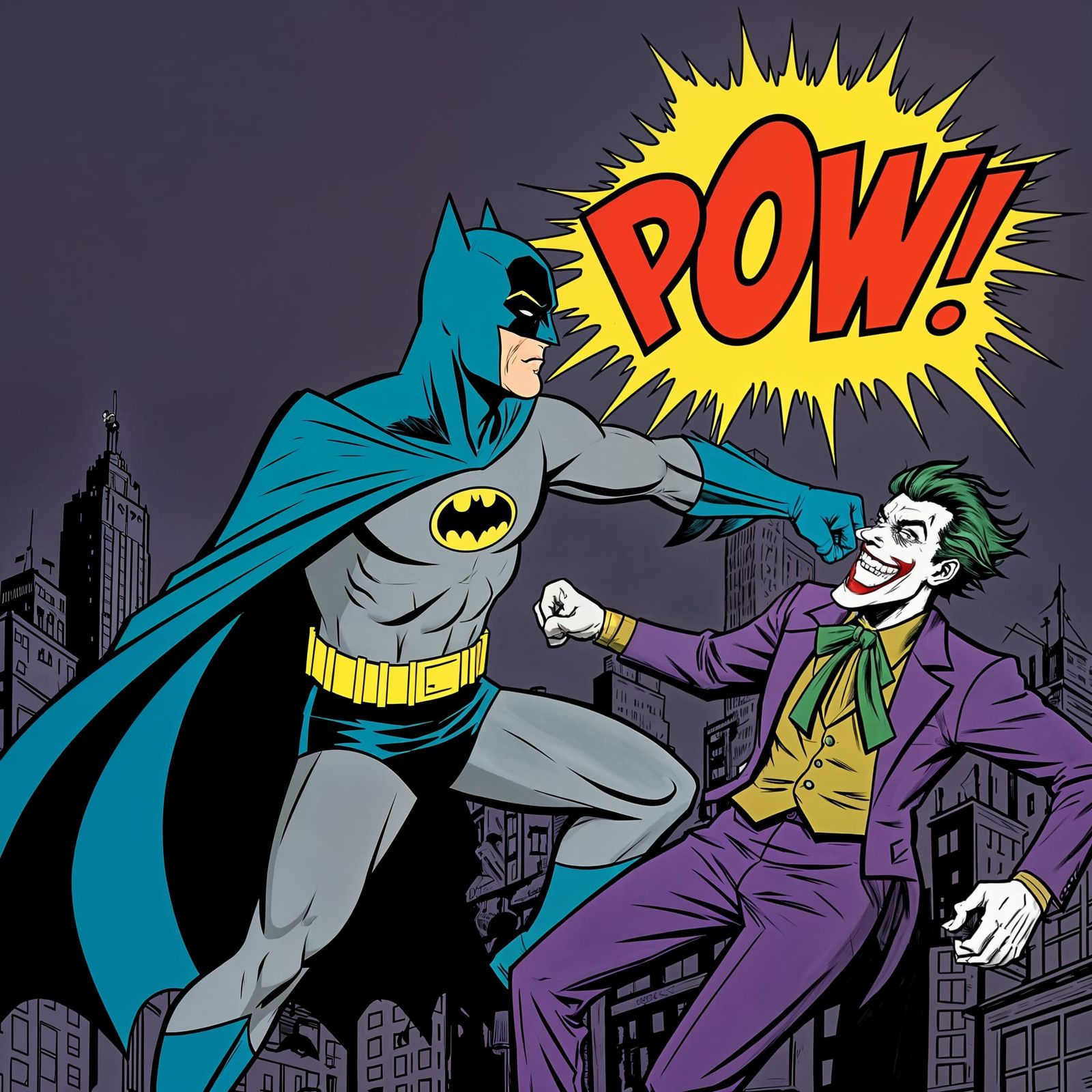 Batman Punches Joker in 1970s Comic Style