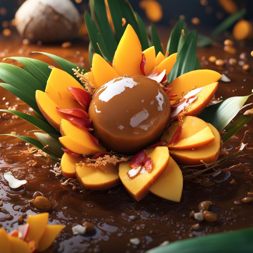 Roasted Mango Dessert in Coconut Shell