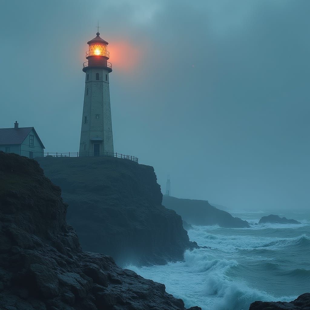 Lighthouse on Rocky Coast in Digital Painting Style