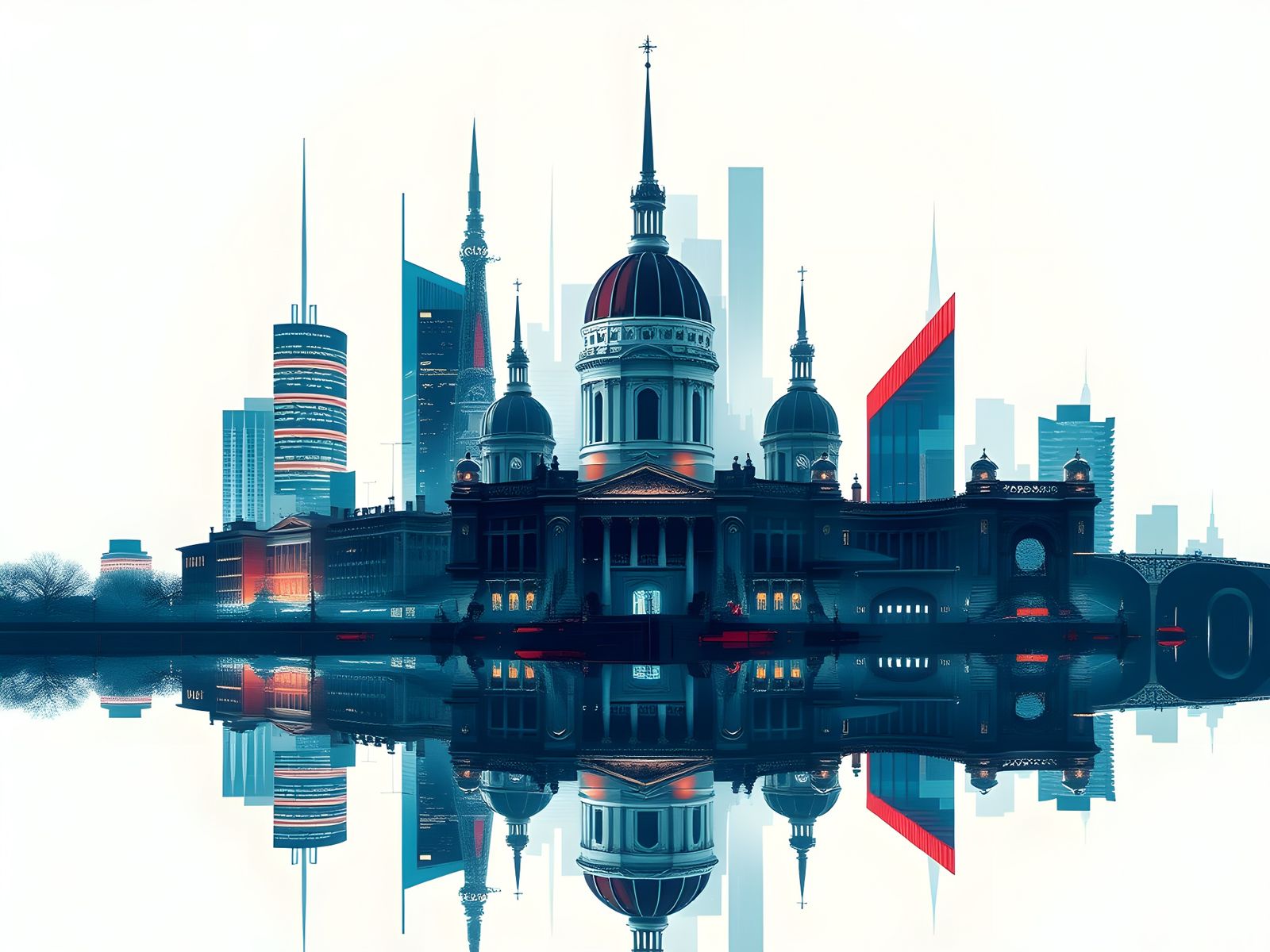 Cyberpunk Vienna Skyline Abstract Representation