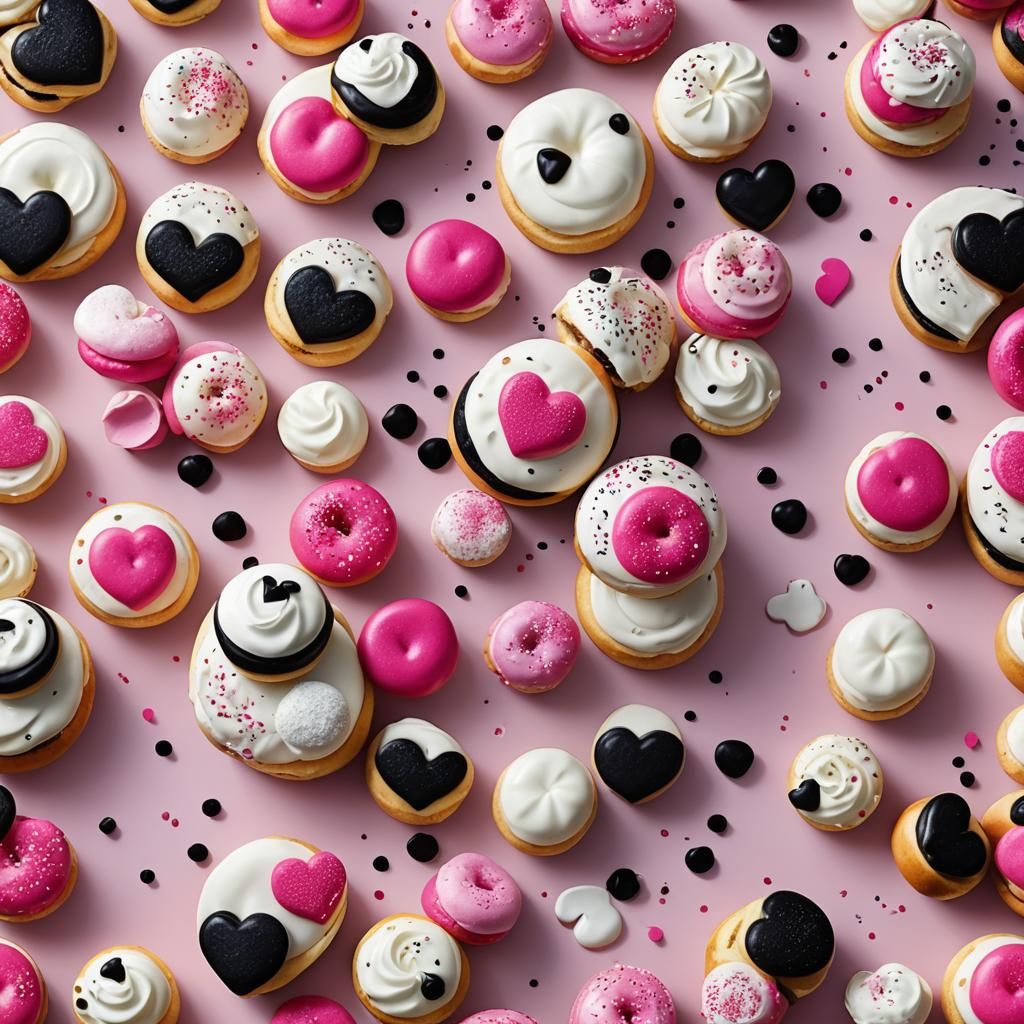 Heart Cream Bun Still Life in Retro Style