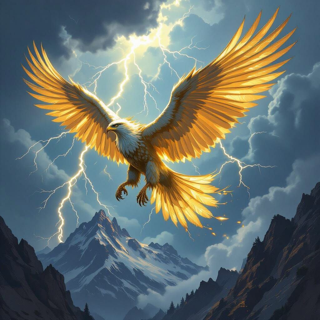 Griffin Soaring Through Stormy Sky: Cinematic Illustration