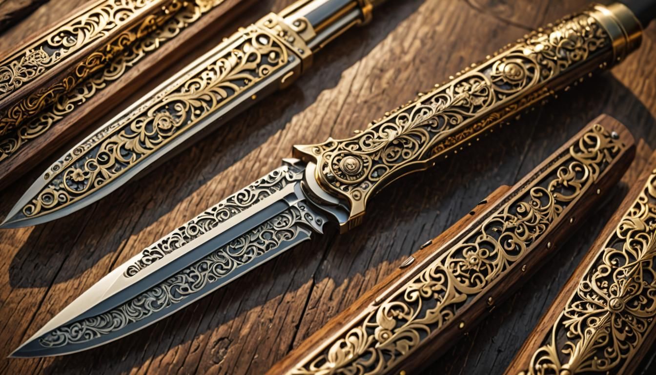 Luxurious Switchblade with Intricate Laser Engravings