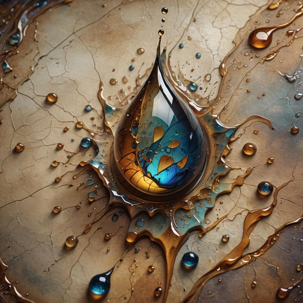 Glistening Water Droplet on Ancient Parchment