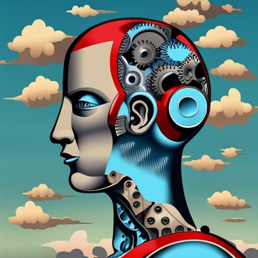 Vintage Cyborg Portrait in Pop Art Style