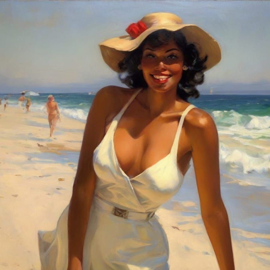 Impressionistic Painting of Woman on Tropical Beach