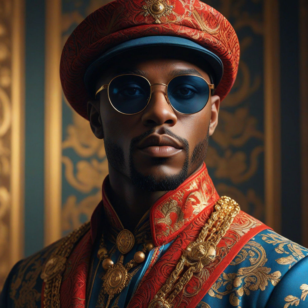 Regal African Warrior in Elegant Attire, with Vibrant Colors...