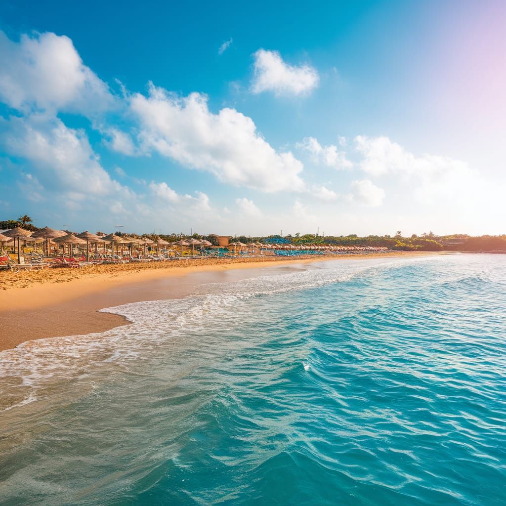 Vibrant Beach Scene with Turquoise Water