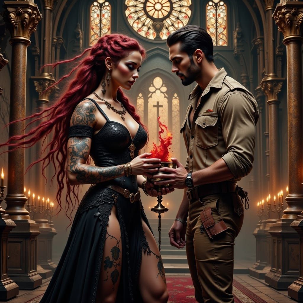 Gothic Sorceress offers the stranger a drink