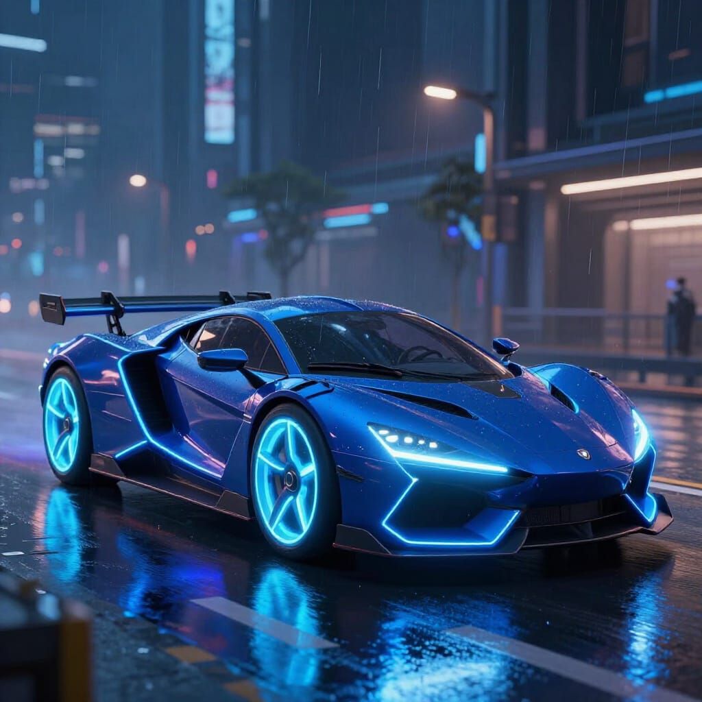 Stealthy Ninja Car with Blue Neon Accents