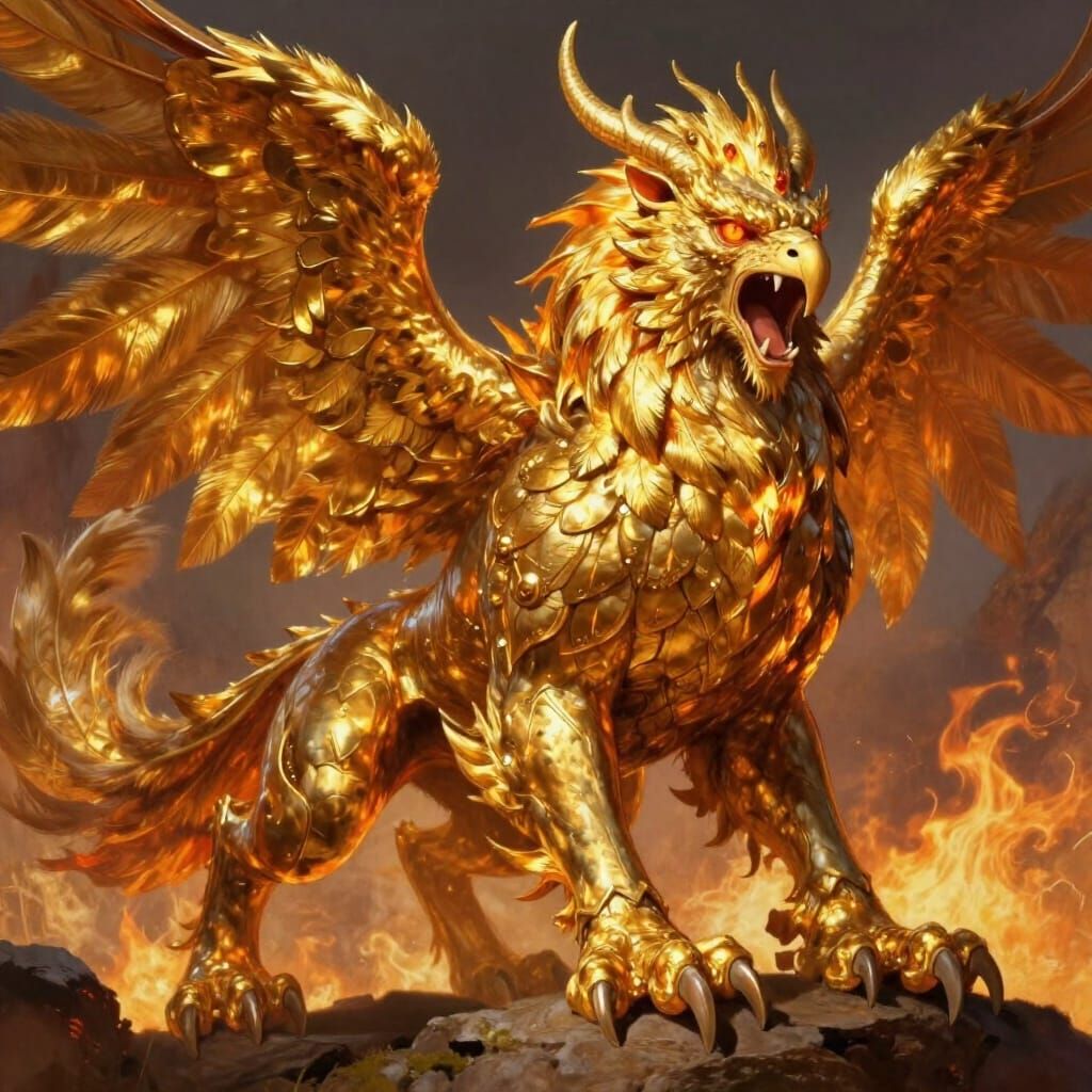 Majestic Golden Griffin in Dramatic Fantasy Art Style