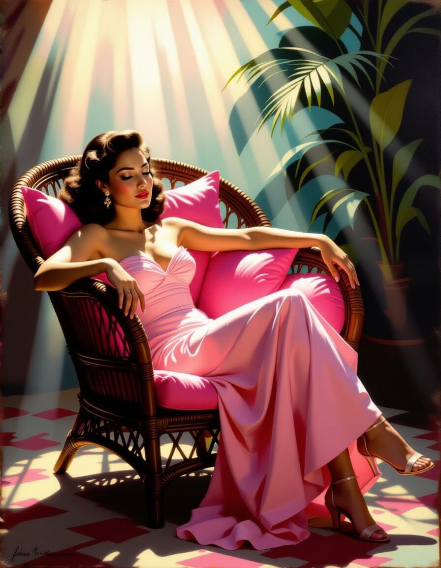 Polynesian Woman in Sunlit Colonial Room