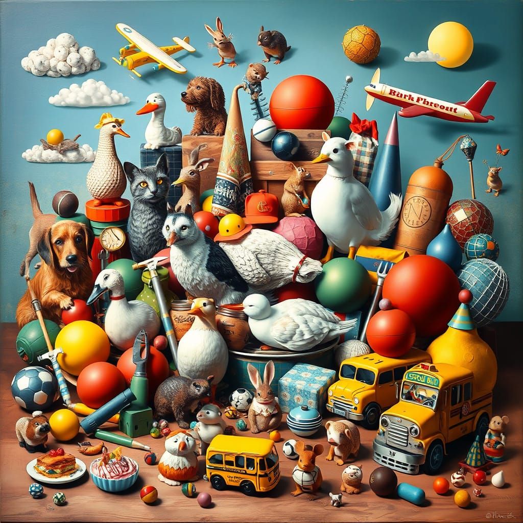 Vibrant Surrealist Still Life of Whimsical Objects