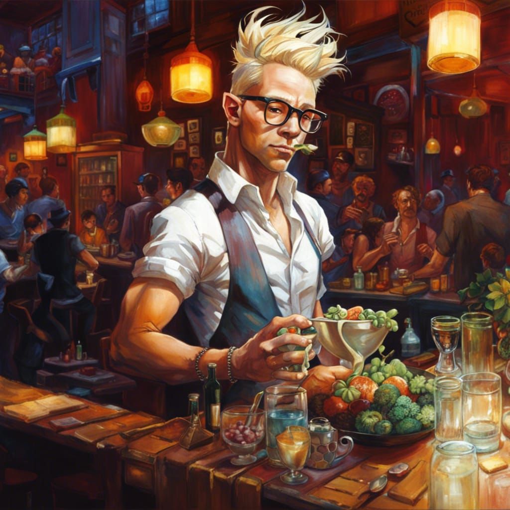 Warthog Waiter in Restaurant Bar, Fantasy Art